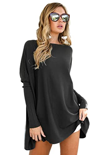 LIYOHON Oversized T Shirts for Women Tunic Tops to Wear with Leggings Long Sleeve Fall Sweaters Dressy Tops Black-L - Image 1