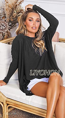 LIYOHON Oversized T Shirts for Women Tunic Tops to Wear with Leggings Long Sleeve Fall Sweaters Dressy Tops Black-L - Image 3