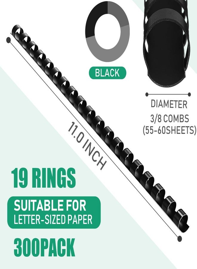 Maitys 300 Pcs Plastic Binding Combs Bulk 19 Ring Comb Spines Letter Size Spiral Binding for Notebook Calendar Picture(3/8 Inch,Black) - Image 2