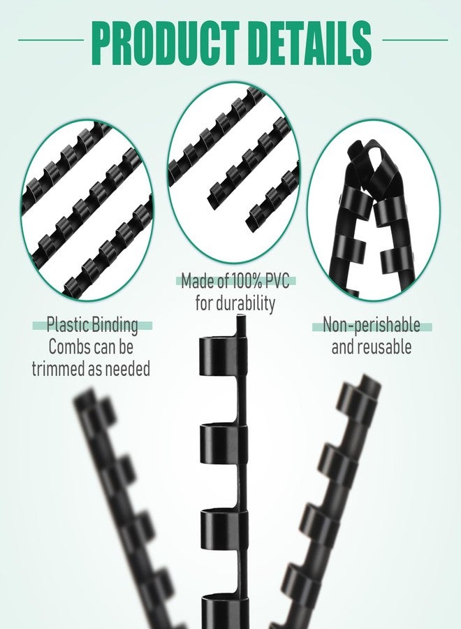 Maitys 300 Pcs Plastic Binding Combs Bulk 19 Ring Comb Spines Letter Size Spiral Binding for Notebook Calendar Picture(3/8 Inch,Black) - Image 3