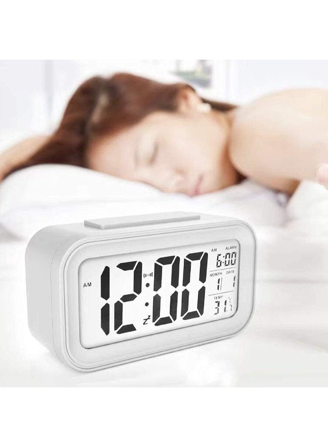Large LCD screen alarm clock with backlight and remote control, smart and suitable for home and office, versatile clock, multi-functional digital alarm clock, white - Image 1