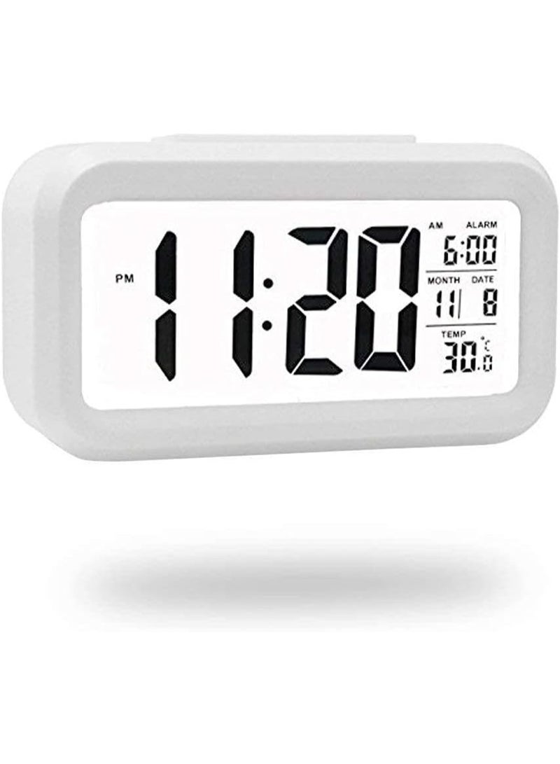Large LCD screen alarm clock with backlight and remote control, smart and suitable for home and office, versatile clock, multi-functional digital alarm clock, white - Image 2