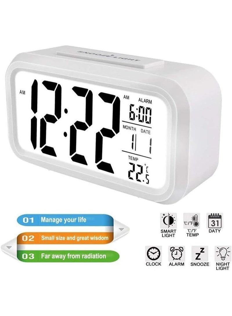 Large LCD screen alarm clock with backlight and remote control, smart and suitable for home and office, versatile clock, multi-functional digital alarm clock, white - Image 3