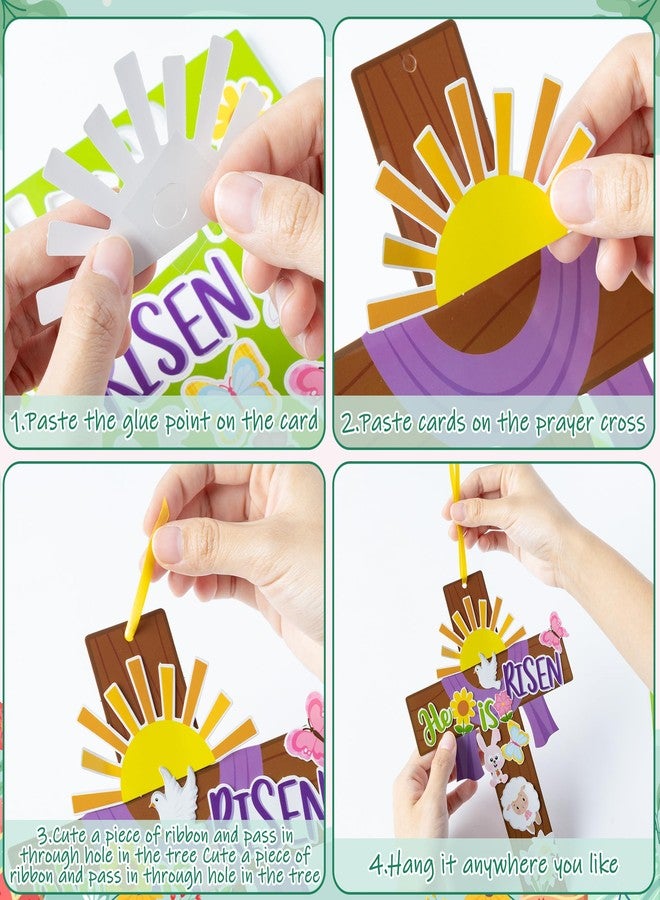 Haooryx 28 Pack Easter He is Risen Cross Craft Kit, Make Your Own Jesus Resurrection Cross Hanging Ornaments Thankful Craft for Church Sunday School Classroom Christian Easter Day Party Supply - Image 3