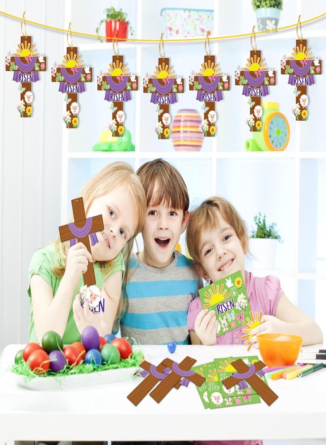 Haooryx 28 Pack Easter He is Risen Cross Craft Kit, Make Your Own Jesus Resurrection Cross Hanging Ornaments Thankful Craft for Church Sunday School Classroom Christian Easter Day Party Supply - Image 4