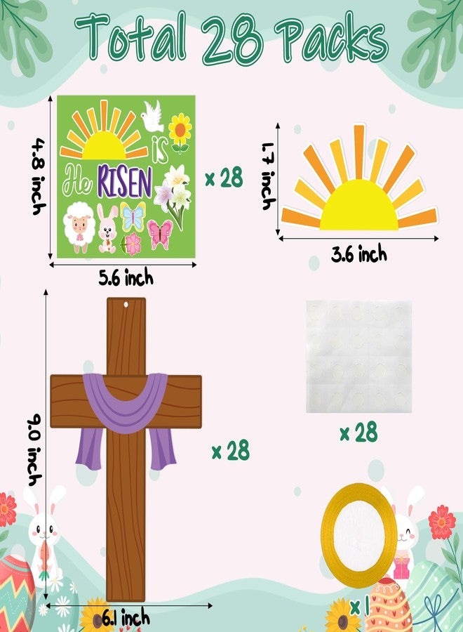 Haooryx 28 Pack Easter He is Risen Cross Craft Kit, Make Your Own Jesus Resurrection Cross Hanging Ornaments Thankful Craft for Church Sunday School Classroom Christian Easter Day Party Supply - Image 2