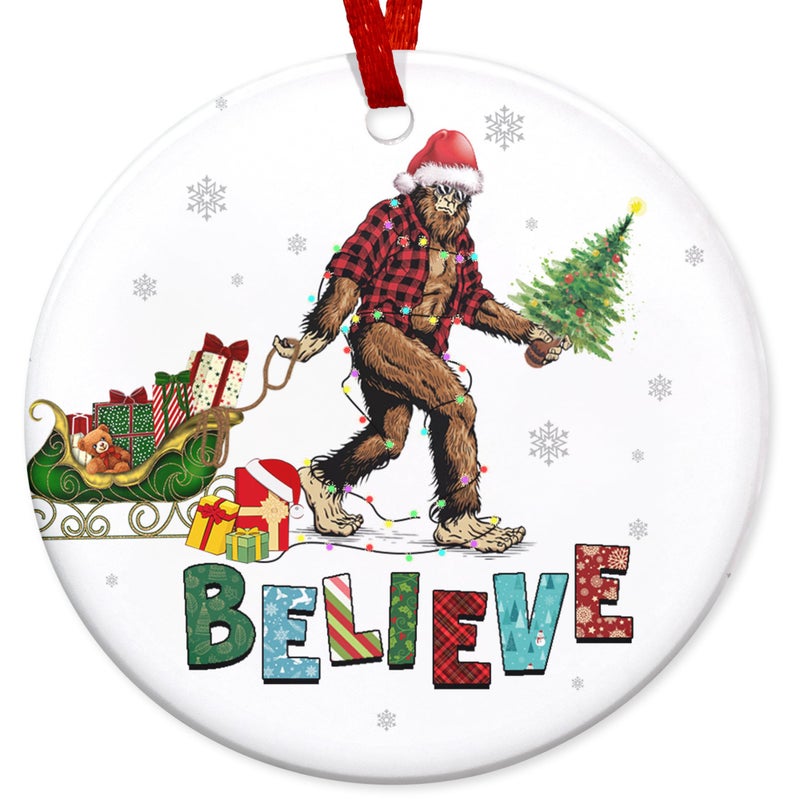 OASSIE Funny Bigfoot Gifts for Men Women  Ceramic Christmas Ornaments 2025 for Tree Decorations  Big Foot Sasquatch Gifts for Friends Campers Bigfoot Christmas Ornament White Elephant Gift Ideas