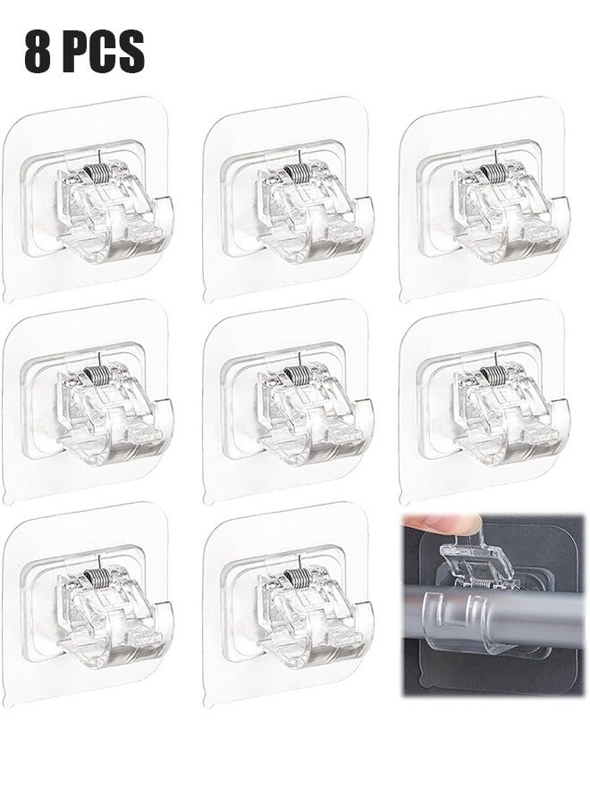 Curtain Rod Bracket No Drilling 8pcs, Self Adhesive Curtain Rod Brackets, Nail Free Adjustable Drapery Towel Holder Fixing Hook for Home Bathroom Kitchen and Hotel Use (Transparent) - Image 1