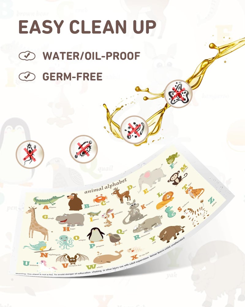 Babebay Disposable Stick-on Placemats 40 Pack for Baby & Kids, Restaurant Table Mats 12" x 18" Sticky Place Mats, Toddler Baby Placemat, Animal Alphabet Theme - Image 3