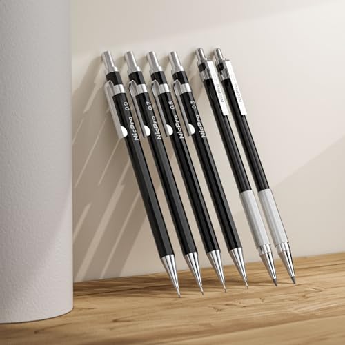 Nicpro 33PCS Black Metal Mechanical Pencil Set in Leather Case Art Drafting Pencil 03 05 07 09 mm 2mm Lead Holders for Sketching Drawing With 18 Tube 6B 4B 2B HB 2H 4H Colors Lead Refills - Image 3