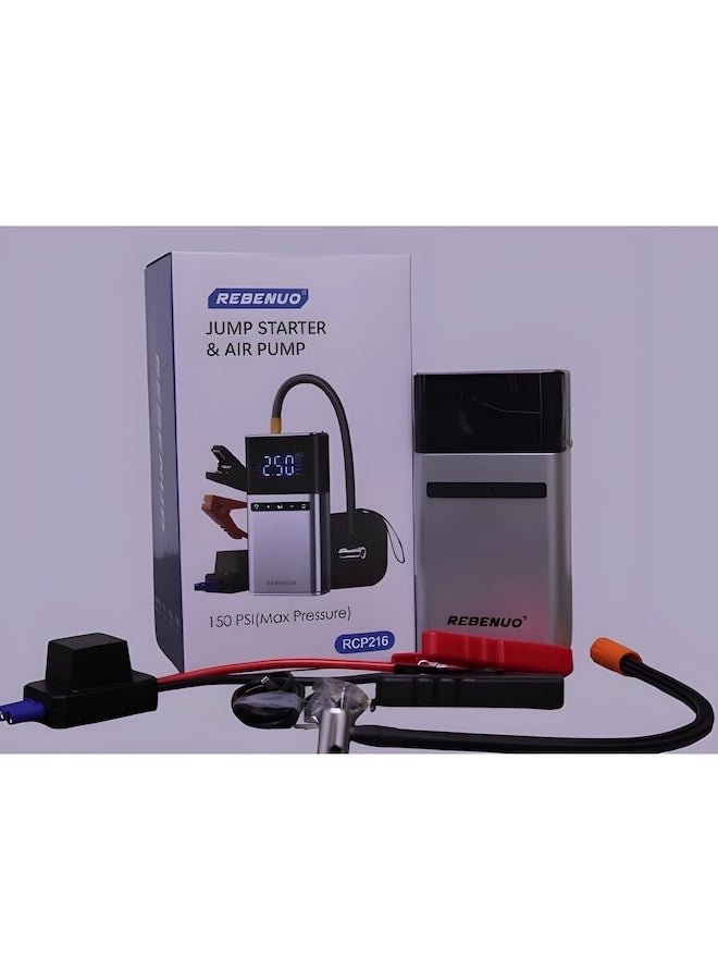 ريبنيو Rebenuo 1500A Car Jump Starter with 12000mAh Battery – 3-in-1 Emergency Power Kit with Built-in 150 PSI Air Compressor, USB-C Fast Charging, Multi-Mode LED Flashlight, SOS Strobe – Compact Jump Box for 12V Gas & Diesel Cars, Motorcycles & More - Image 4