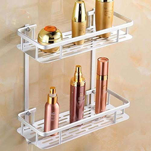 HOME CUBE 1 Pc 2 Layer Aluminum Multipurpose Kitchen Bathroom Shelf Wall Mount Storage Rack Bathroom Rack Soap Holder Storage Box Shower Rack Shelf - Silver - Image 1
