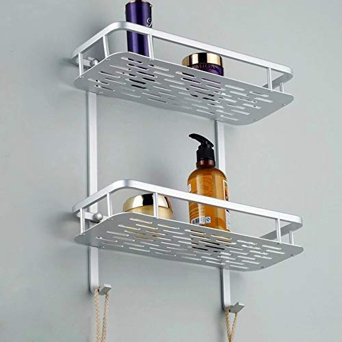 HOME CUBE 1 Pc 2 Layer Aluminum Multipurpose Kitchen Bathroom Shelf Wall Mount Storage Rack Bathroom Rack Soap Holder Storage Box Shower Rack Shelf - Silver - Image 4