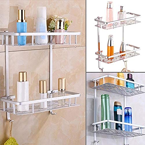 HOME CUBE 1 Pc 2 Layer Aluminum Multipurpose Kitchen Bathroom Shelf Wall Mount Storage Rack Bathroom Rack Soap Holder Storage Box Shower Rack Shelf - Silver - Image 2