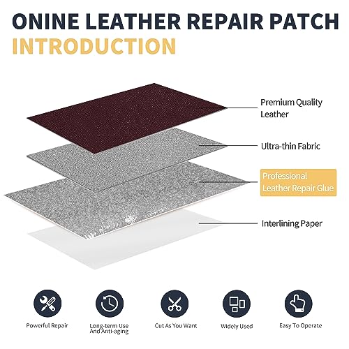 ONine Leather Repair Patch，Leather Repair Tape, 3 x 60 inches Leather Repair Patch for Furniture,Vinyl Repair Kit，Leather Couch Patch，for Sofas, Furniture, Car Seats, Office Chairs(Mulberry) - Image 3