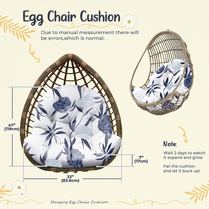Uthem Waterproof Egg Chair Cushion Replacement Outdoor Hanging Egg Chair Cushion 47x35x7 Inches Thicken Couch Cushions with Ties, Blue Enchantress - Image 2
