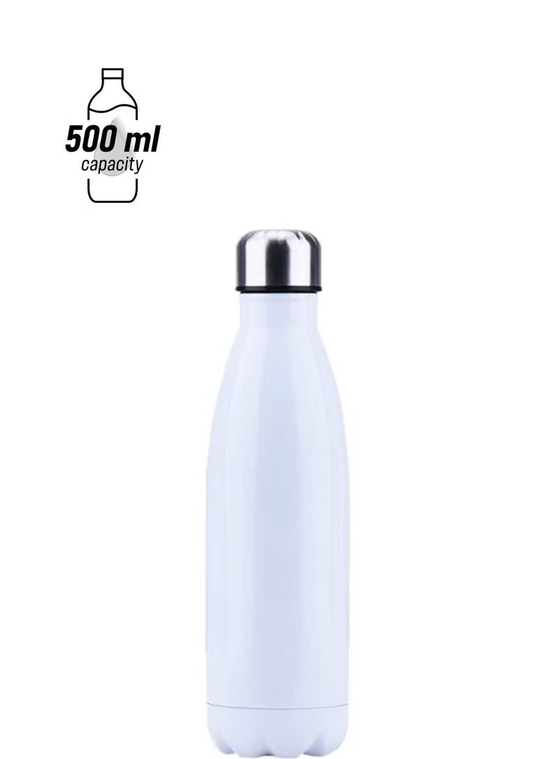 Vacuum Insulated Stainless Steel Water Bottle Sport Water Bottle Leak-Proof Double Wall Cola Shape Bottle Keep Drinks Hot & Cold - 500 ml White - Image 1