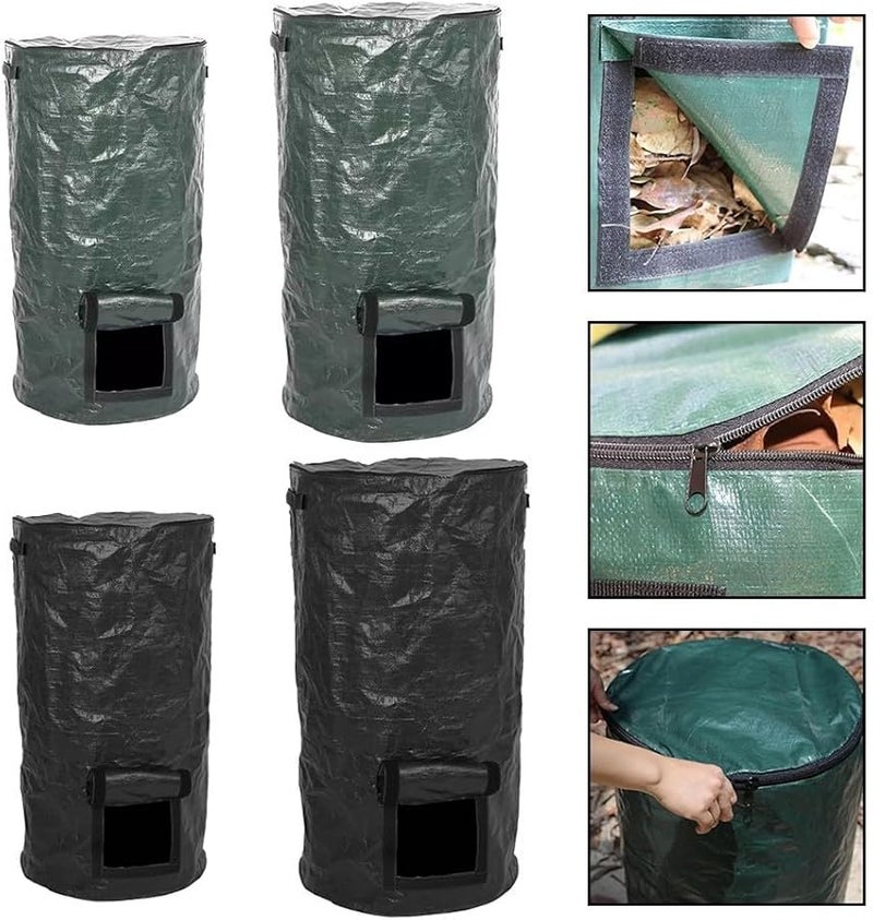 Green 45x80CM Outdoor Compost Bag with Lid Portable Carry Handle and Skylight View - Image 3