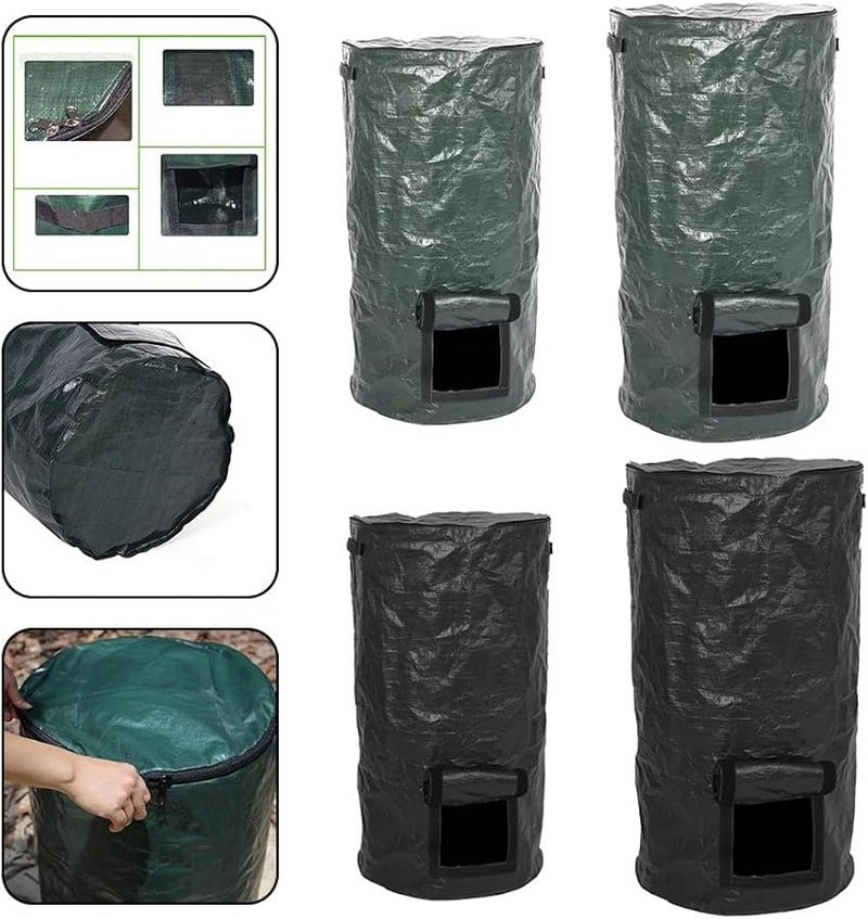 Green 45x80CM Outdoor Compost Bag with Lid Portable Carry Handle and Skylight View - Image 5