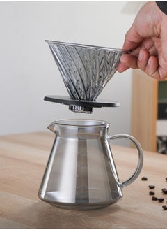 Brutelle V60 Coffee Dripper Set Pour Over Coffee Coffee Set Glass Coffee Maker 2 in 1 Pour Over  Tea Set for Home for Office Glass Sliver 600ml  - Image 3