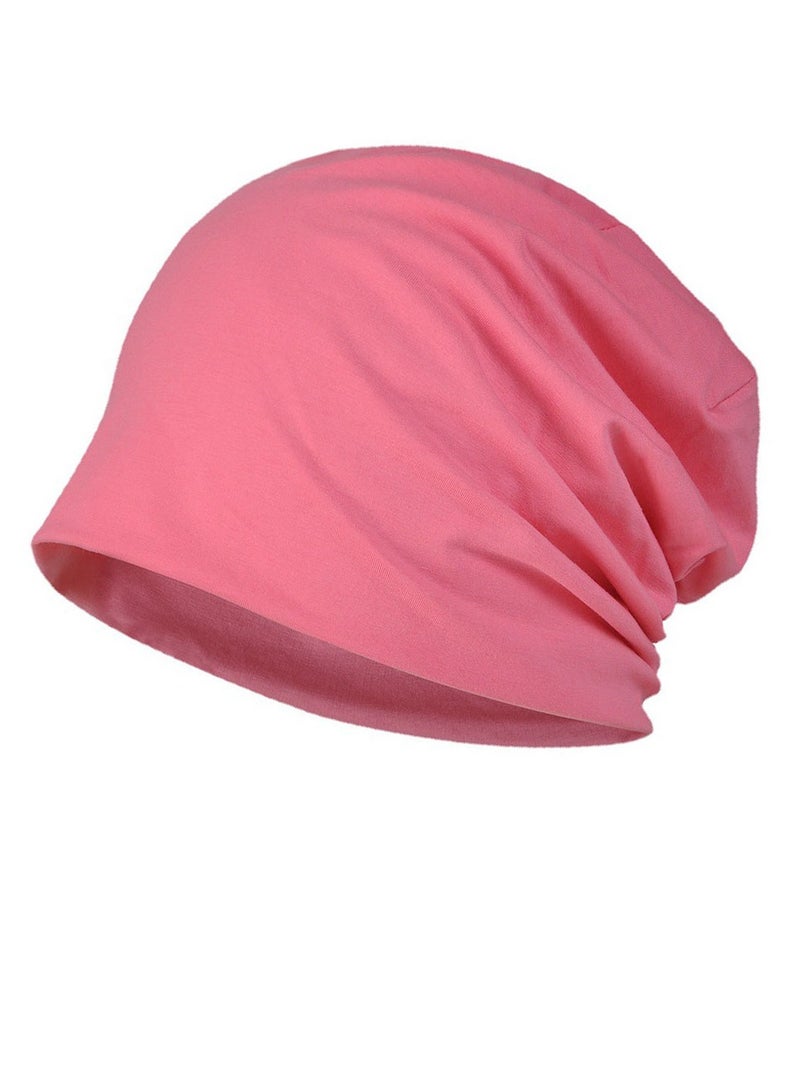 Infinity Scarf Headwear Cap Solid Color Beanie Hat Rose Pink 