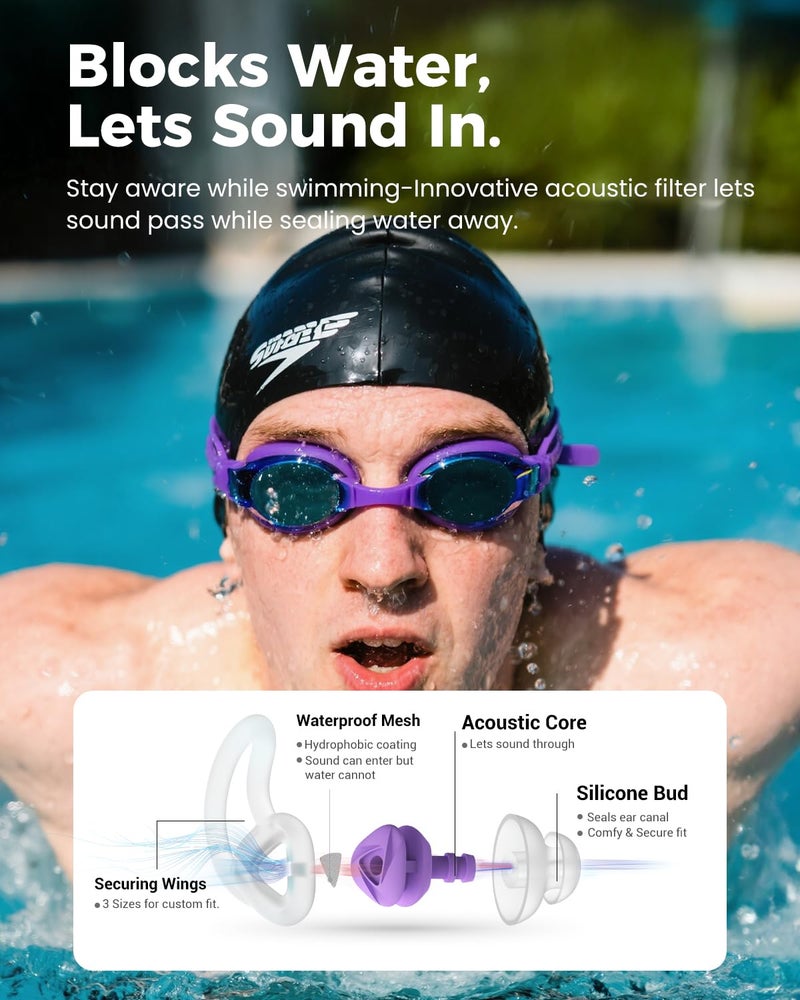 Hearprotek Ear Plugs for Swimmingâ€“2 Pairs Soft Silicone Reusable Waterproof Earplugs for Adults & Men Women, Custom Fit for Swimmers Ear, Pool, Beach, Snorkeling, Surfing, Kickboard Training(Purple) - Image 2