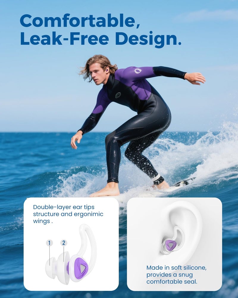 Hearprotek Ear Plugs for Swimmingâ€“2 Pairs Soft Silicone Reusable Waterproof Earplugs for Adults & Men Women, Custom Fit for Swimmers Ear, Pool, Beach, Snorkeling, Surfing, Kickboard Training(Purple) - Image 3