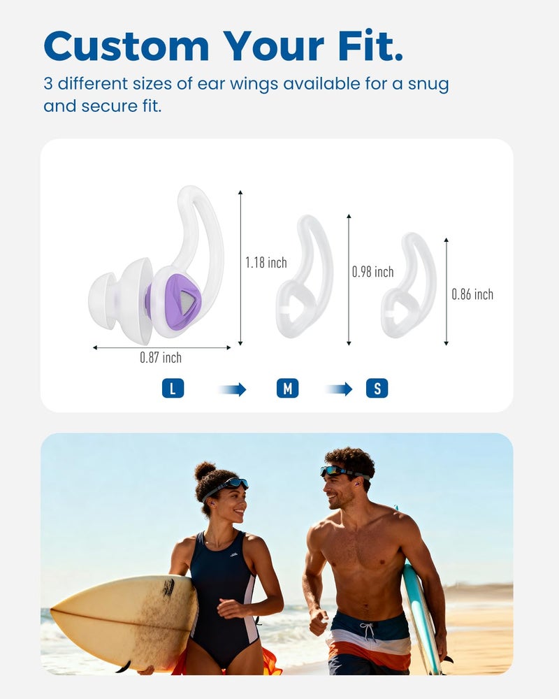 Hearprotek Ear Plugs for Swimmingâ€“2 Pairs Soft Silicone Reusable Waterproof Earplugs for Adults & Men Women, Custom Fit for Swimmers Ear, Pool, Beach, Snorkeling, Surfing, Kickboard Training(Purple) - Image 4