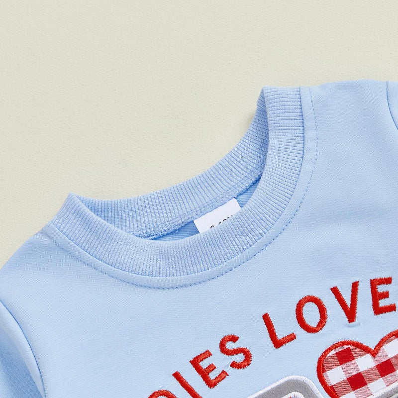 JLKGICF Toddler Boy Valentines Day Outfit Truck Heart Print Sweatshirt Plaid Pants Set Baby Girl Boy Love Clothes (Blue Truck Heart, 12-18 Months) - Image 5