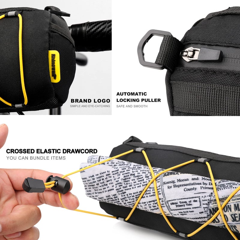Rhinowalk Bike Handlebar Bag Bicycle Front Bag Shoulder Bag Storage Bag With Shoulder Strap For Road Mountain Bike Cycling Travel (Black+Yellow) - Image 4
