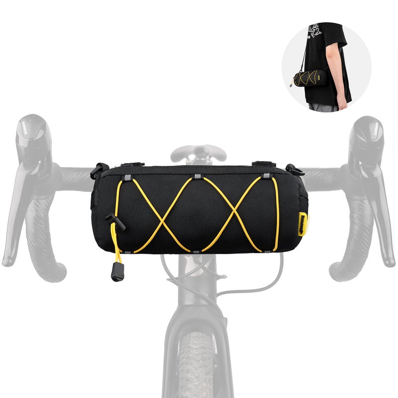Rhinowalk Bike Handlebar Bag Bicycle Front Bag Shoulder Bag Storage Bag With Shoulder Strap For Road Mountain Bike Cycling Travel (Black+Yellow) - Image 1