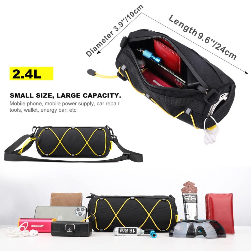Rhinowalk Bike Handlebar Bag Bicycle Front Bag Shoulder Bag Storage Bag With Shoulder Strap For Road Mountain Bike Cycling Travel (Black+Yellow) - Image 3