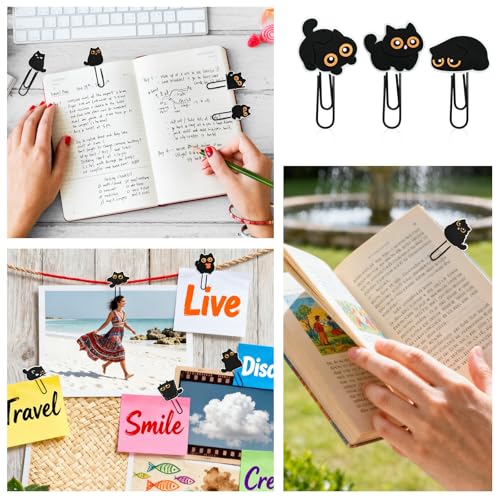 Ibuclein Cute Paper Clips, 30Pcs Black Cat Bookmark Paperclips Bulk Metal Fun Cute Cat Planner Clip Charms Clamp Desk Accessories Stationery Colorful Office Supplies Gifts for Student Teacher Party Decorative - Image 5