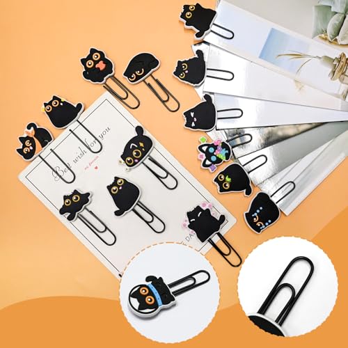 Ibuclein Cute Paper Clips, 30Pcs Black Cat Bookmark Paperclips Bulk Metal Fun Cute Cat Planner Clip Charms Clamp Desk Accessories Stationery Colorful Office Supplies Gifts for Student Teacher Party Decorative - Image 2