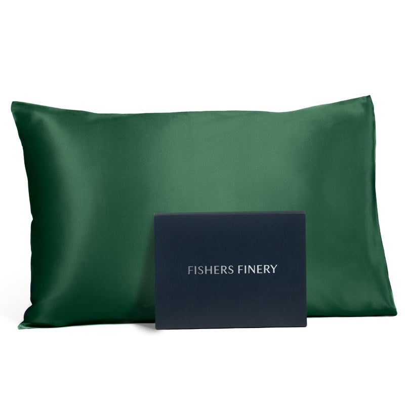 فيشرز فاينري Fishers Finery 19mm 100 ٪ Pure Mulberry Silk Pillowcase Good Goodsering Housegering Quality (Dark Green K) - Image 1