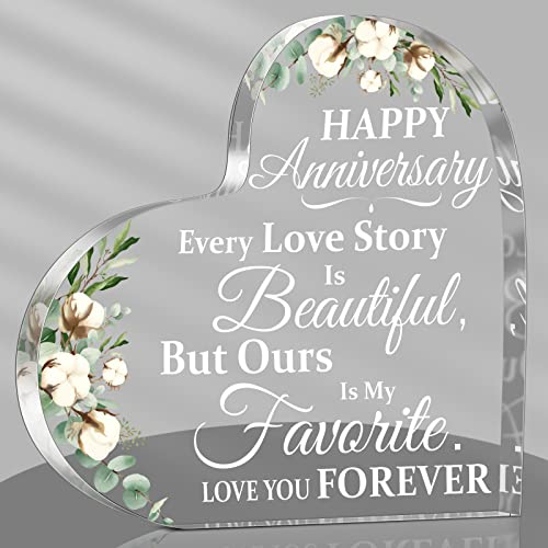 Yulejo Wedding Gift for Her Years of Marriage Gift Happy Anniversary Present for Woman Acrylic Heart Marriage Keepsake for Wife Husband Girlfriend Boyfriend (Love Style) - Image 1