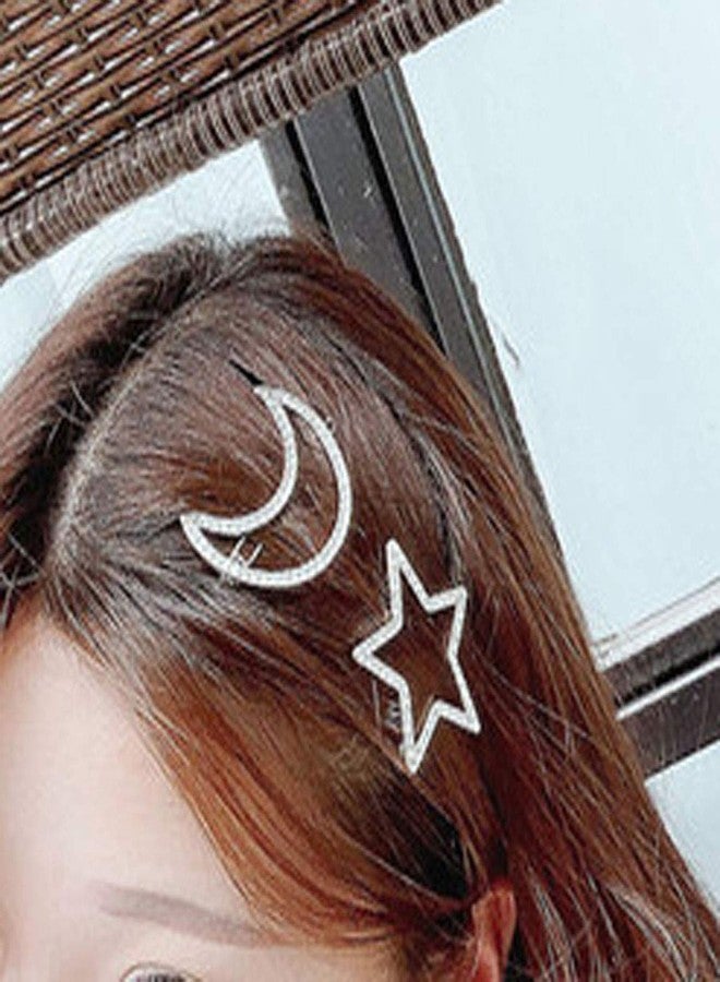 Teppylony 2 Pcs Silver Rhinestone Crystal Geometric Stars Moon Hair Clip Fashion Woman Hollow Side Clip Barrettes Hairpin Hair Accessories - Image 2