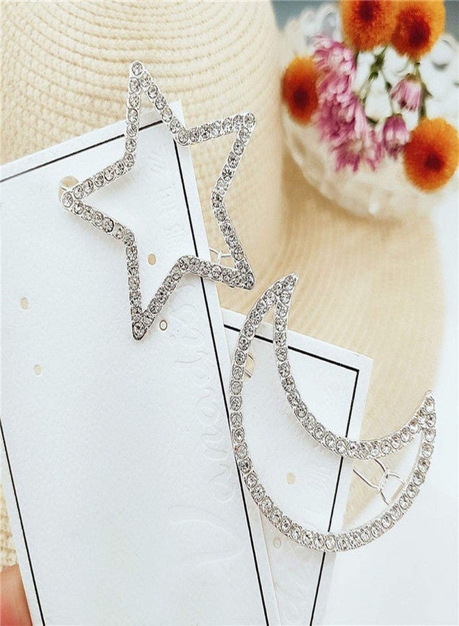Teppylony 2 Pcs Silver Rhinestone Crystal Geometric Stars Moon Hair Clip Fashion Woman Hollow Side Clip Barrettes Hairpin Hair Accessories - Image 3