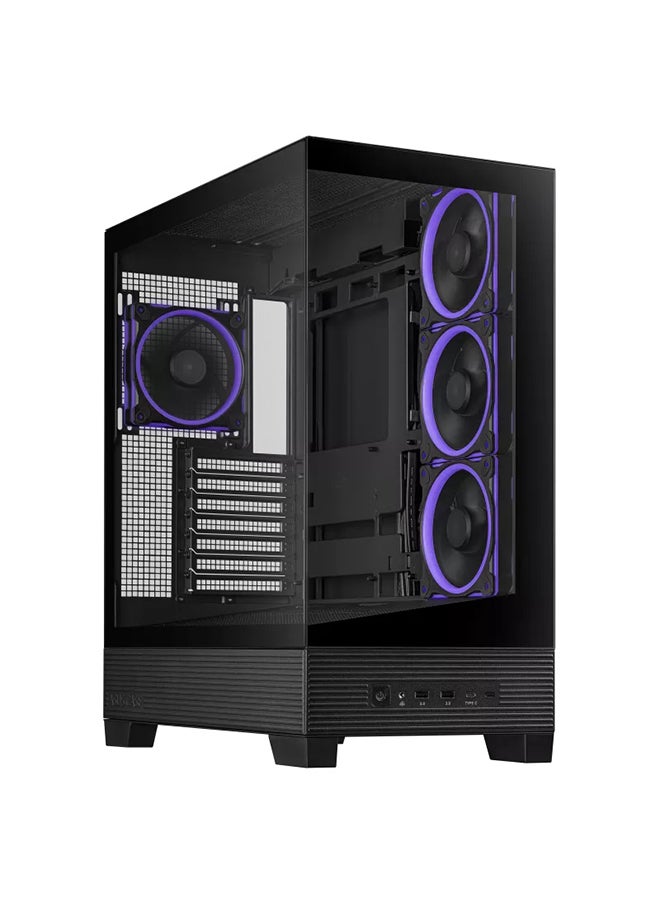 أسوس صندوق A31 PLUS ATX متوسط الحجم، متوافق مع لوحة BTF، واجهات زجاجية مقسّاة من الأمام والجانب، 4 مراوح ARGB 120mm مثبتة مسبقًا، يدعم مبرد 360mm، 2 فتحات 2.5"/3.5"، 7 فتحات توسيع، USB 3.2 Gen 2x2 Type-C، USB مزدوج 3.2 Gen1، إدارة كابلات 34mm، فلاتر غبار قابلة للإزالة، تصميم قاعدة بزاوية 8° لتحسين تدفق الهواء، أسود | 90DC00R0-B19000 - Image 2