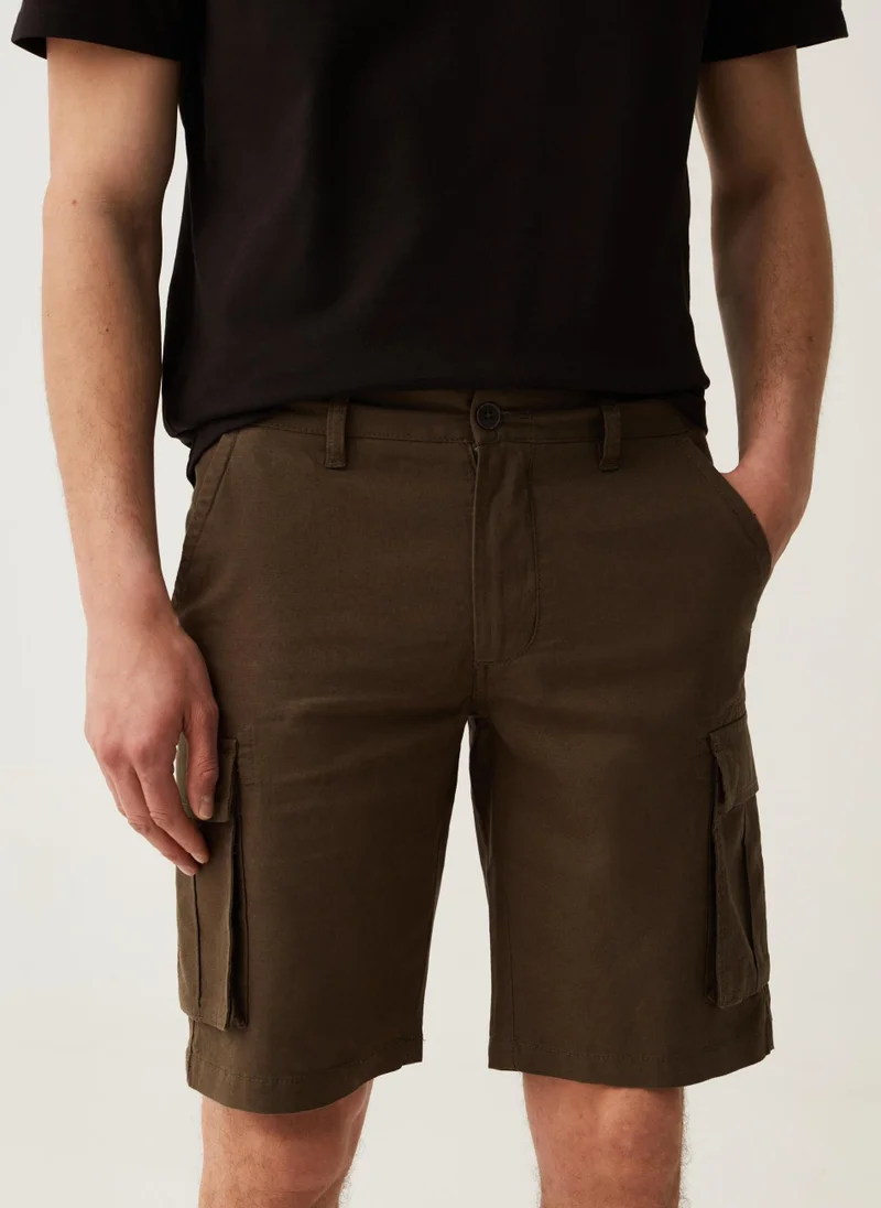 Ovs OVS Cargo Bermuda Shorts In Linen And Cotton