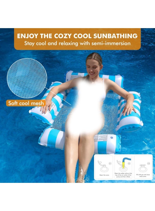 Inflatable Pool Float Chair Lounge for Adults & Kids – 4-in-1 Hammock Style Water Float – Stripe Pattern – Comfortable Mesh Support – Summer Pool Party Fun - Image 2