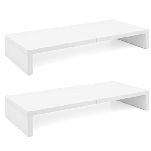 TEAMIX 2 Pack White Monitor Stand Riser - 20 inch, Wooden Desktop Stand for PC/TV/Laptop/Printer, Monitor Riser with Storage, Computer Stand with Keyboard Organizer - Image 1