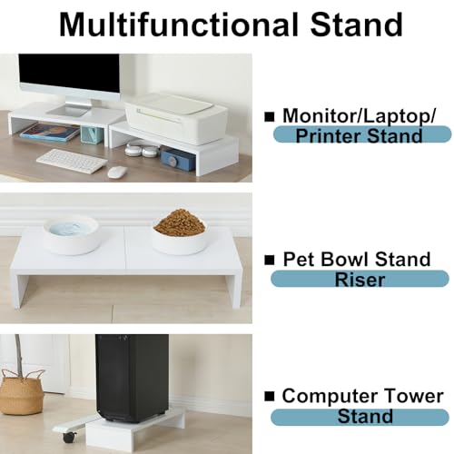 TEAMIX 2 Pack White Monitor Stand Riser - 20 inch, Wooden Desktop Stand for PC/TV/Laptop/Printer, Monitor Riser with Storage, Computer Stand with Keyboard Organizer - Image 5