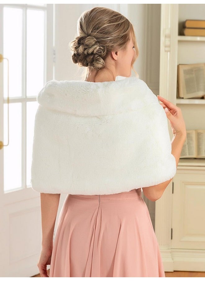 GORAIS - Women'S Wedding Faux Fur Shawls And Wraps Bridal Fur Scarf Stoles With Brooch For Bride And Bridesmaids (Us 16-22(L-2Xl), B White) - Image 1