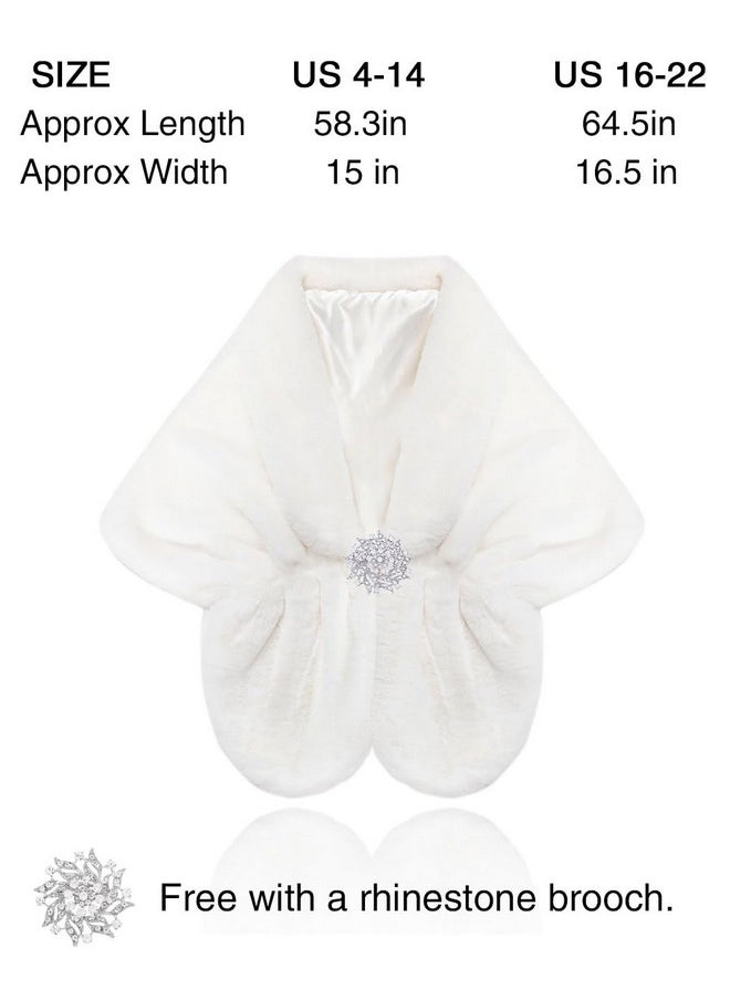 GORAIS - Women'S Wedding Faux Fur Shawls And Wraps Bridal Fur Scarf Stoles With Brooch For Bride And Bridesmaids (Us 16-22(L-2Xl), B White) - Image 1