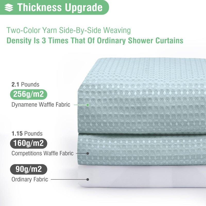 Dynamene Extra Long Shower Curtain - 84 Inch Long Fog Blue Waffle Weave Heavy Duty Fabric Bathroom Shower Curtain, Neutral Weighted Hotel Thick Bath Curtain Set with 12 Plastic Hooks,72x84, Fog Blue - Image 2