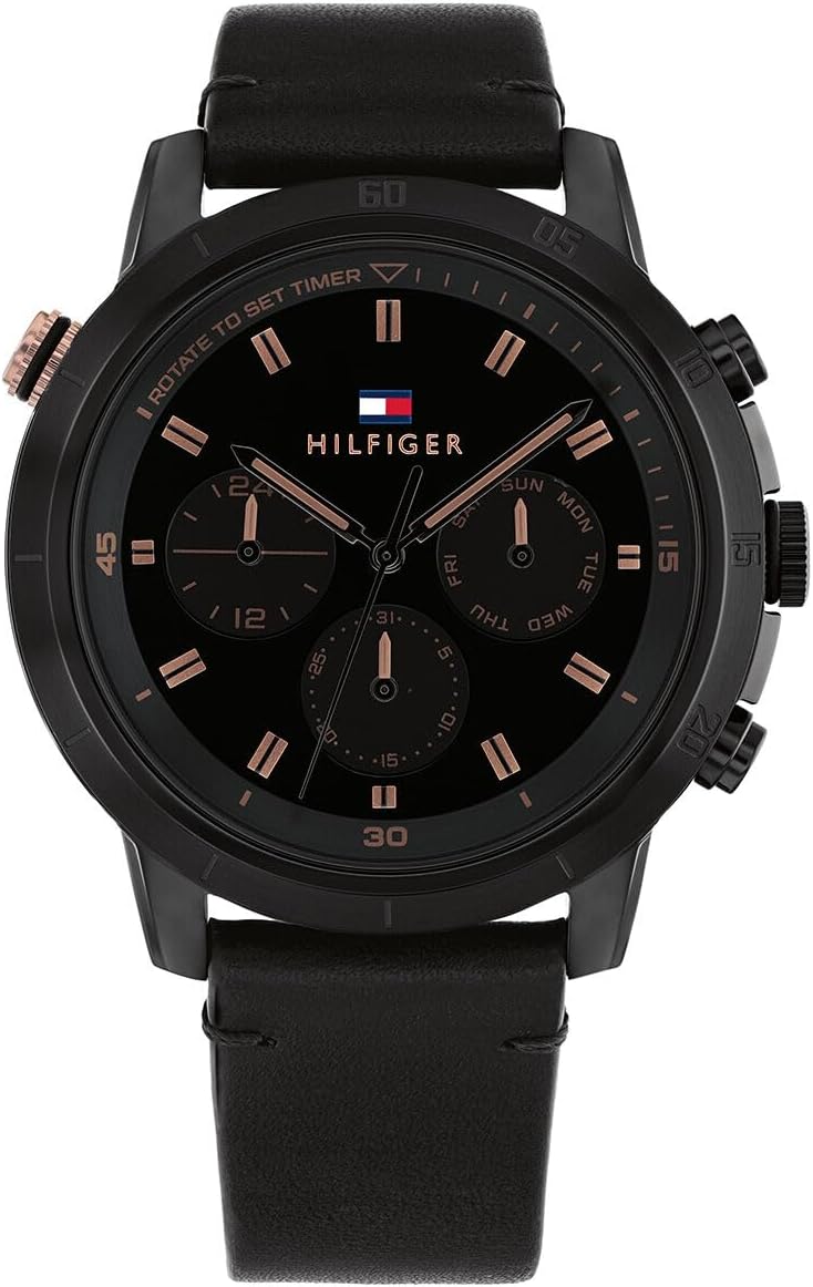 TOMMY HILFIGER ساعة تومي هيلفيغر للرجال بقرص أسود من الجلد - Image 1