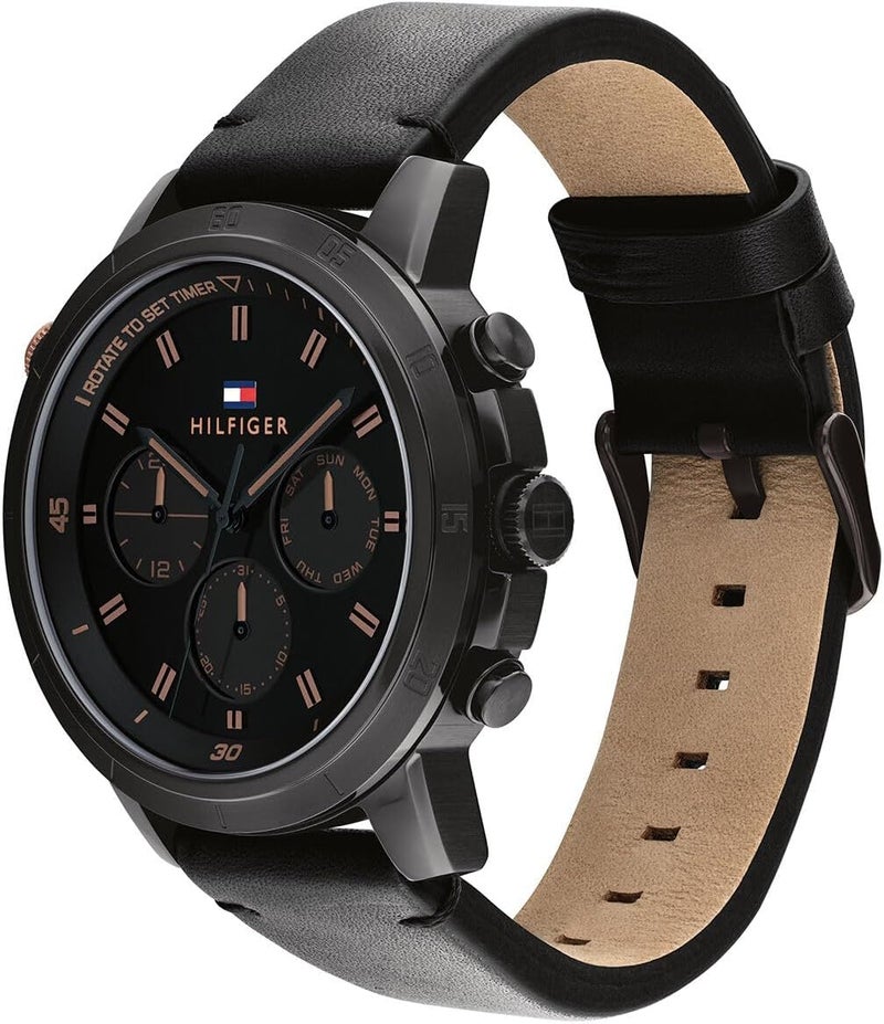 TOMMY HILFIGER ساعة تومي هيلفيغر للرجال بقرص أسود من الجلد - Image 2
