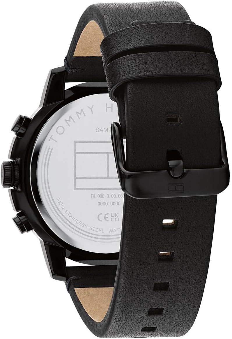 TOMMY HILFIGER ساعة تومي هيلفيغر للرجال بقرص أسود من الجلد - Image 3