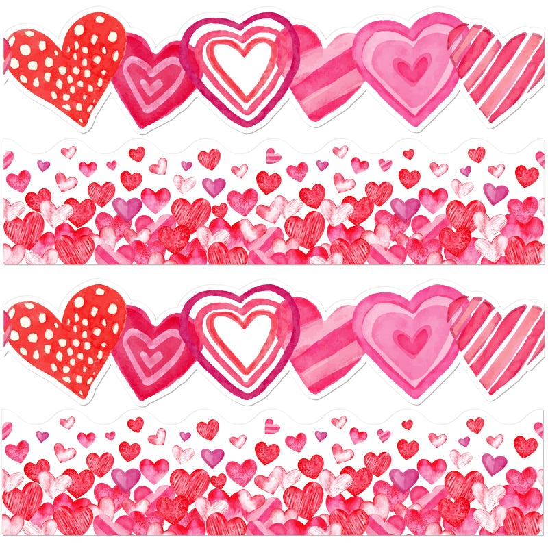 Omlisca Valentine's Day Bulletin Board Decorations 78.7ft Die-Cut Watercolor Heart Borders Classroom Decor Pink Heart Sweet Valentine Wall Decals for School Wedding Anniversary Party Supplies - Image 1